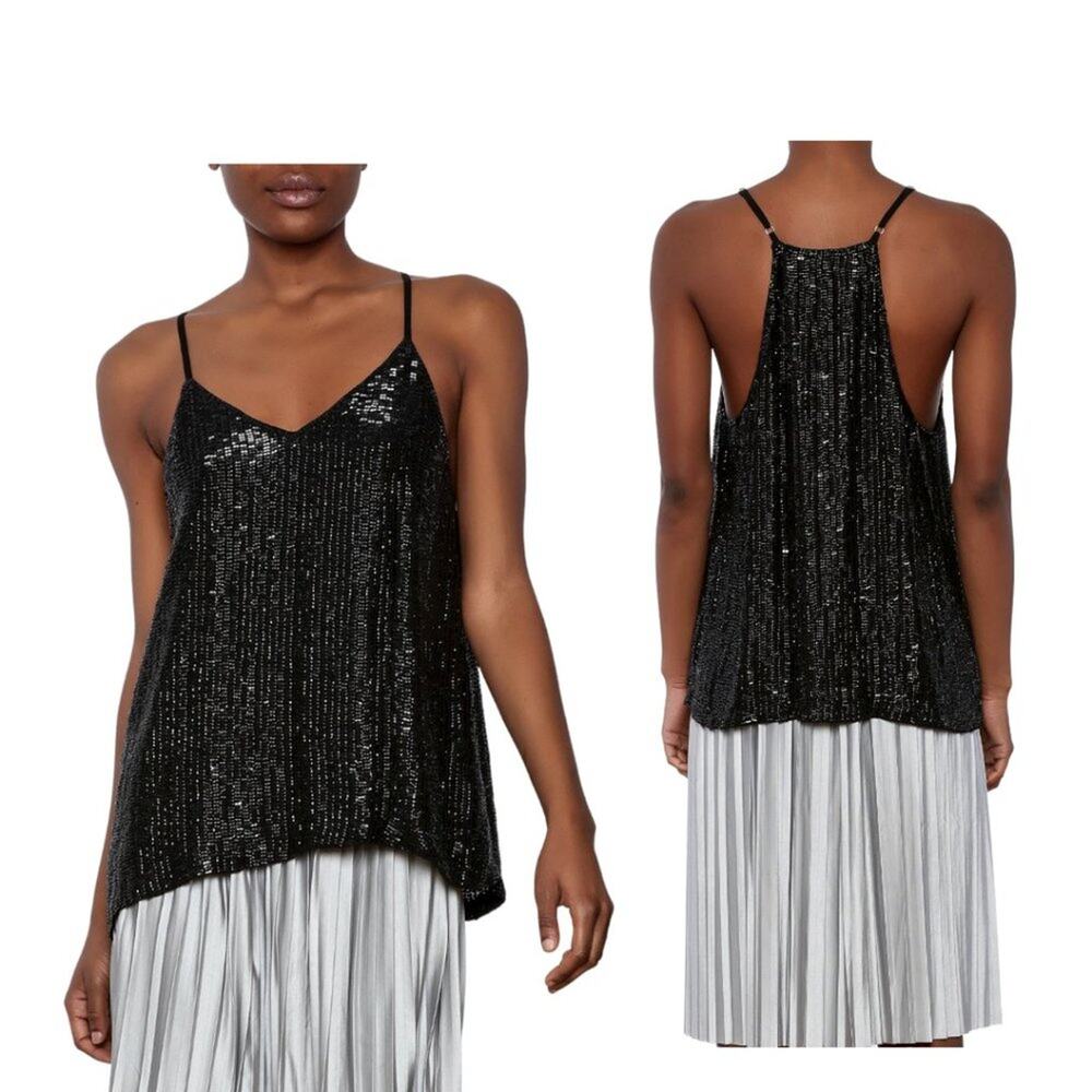 MLV Black Party Sequin Embellished Racerback Tank Top Size XS